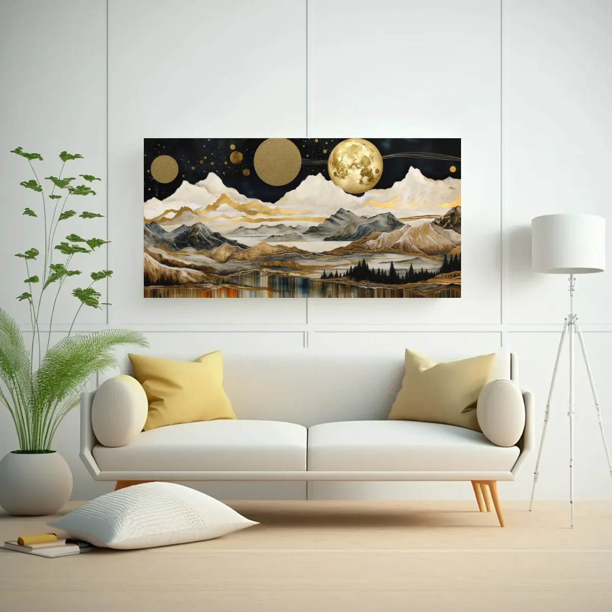 GENERICO - Pintura Con Luna Y Montañas En Decoración De Inspiración 160x80cm