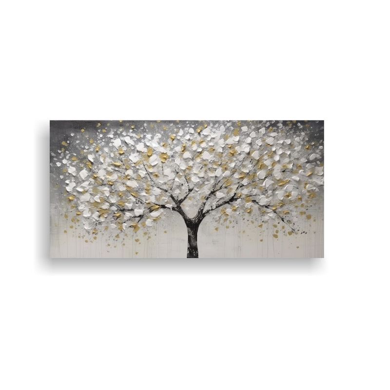 GENERICO - Cuadro Abstracto De Paisaje Blanco Y Gris Con Gran Torre De  160x80cm