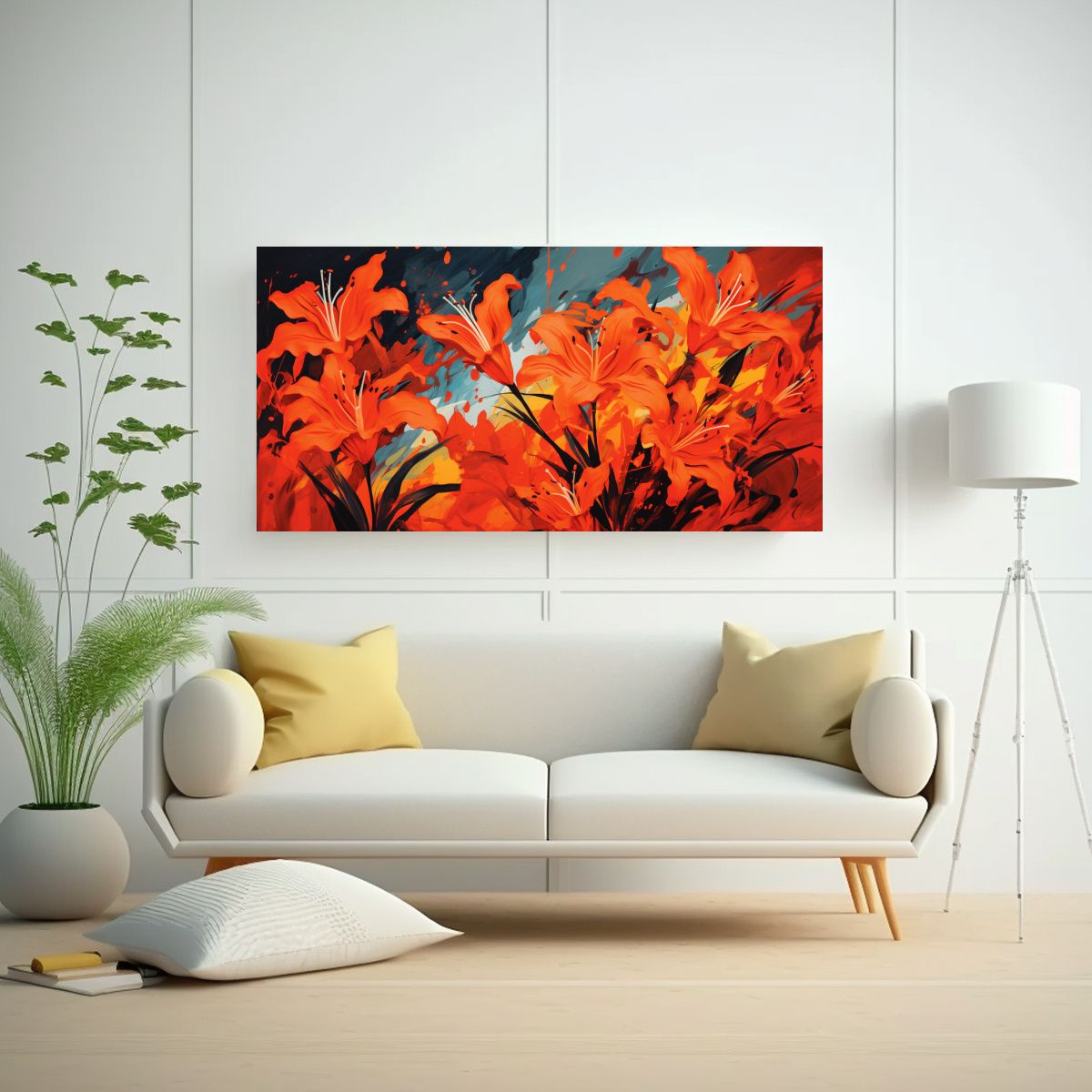 GENERICO - Pintura De Pared Cuadro En Rojo Y Naranja, Composición Neon 160x80cm.