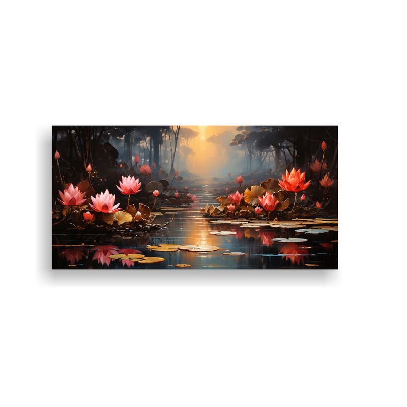 GENERICO - Pintura Mural De Acuarela De Loto Negro Mágico En Lienzo Al 160x80cm