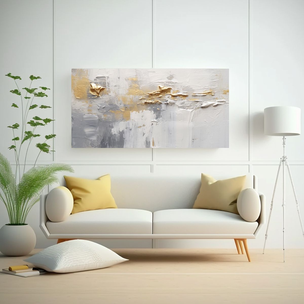 GENERICO - Pintura Al óleo Minimalista Monocromática Con Textura En L 140x70cm