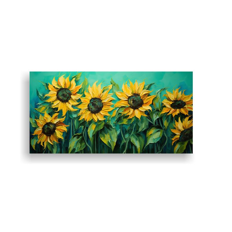 GENERICO - Lienzo Moderno Para Cuarto Con Pintura De Girasoles Verdes E 160x80cm