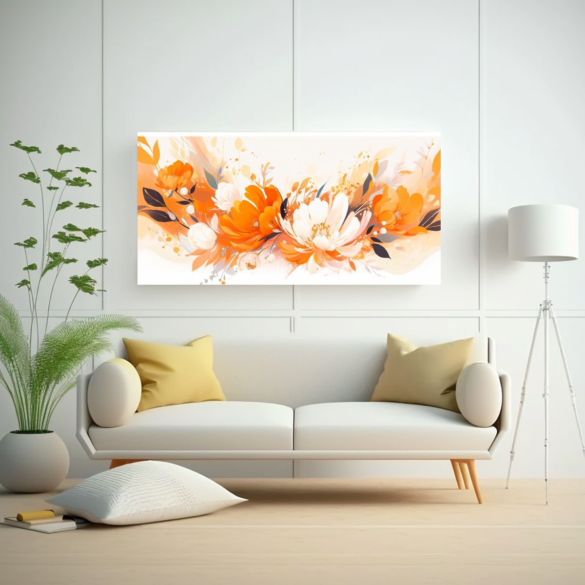 GENERICO - Pinturas Decorativas Elegantes En Blanco Y Naranja Con Atmó 160x80cm