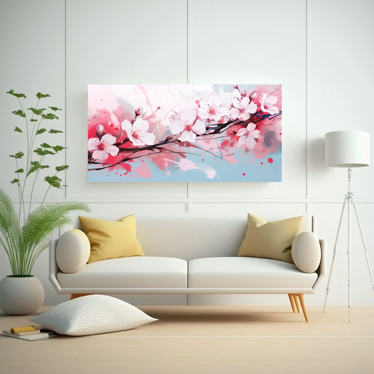 GENERICO - Pintura Lienzo Blanco Y Rosa Atmosfera Neonoir Estilo Decora 160x80cm