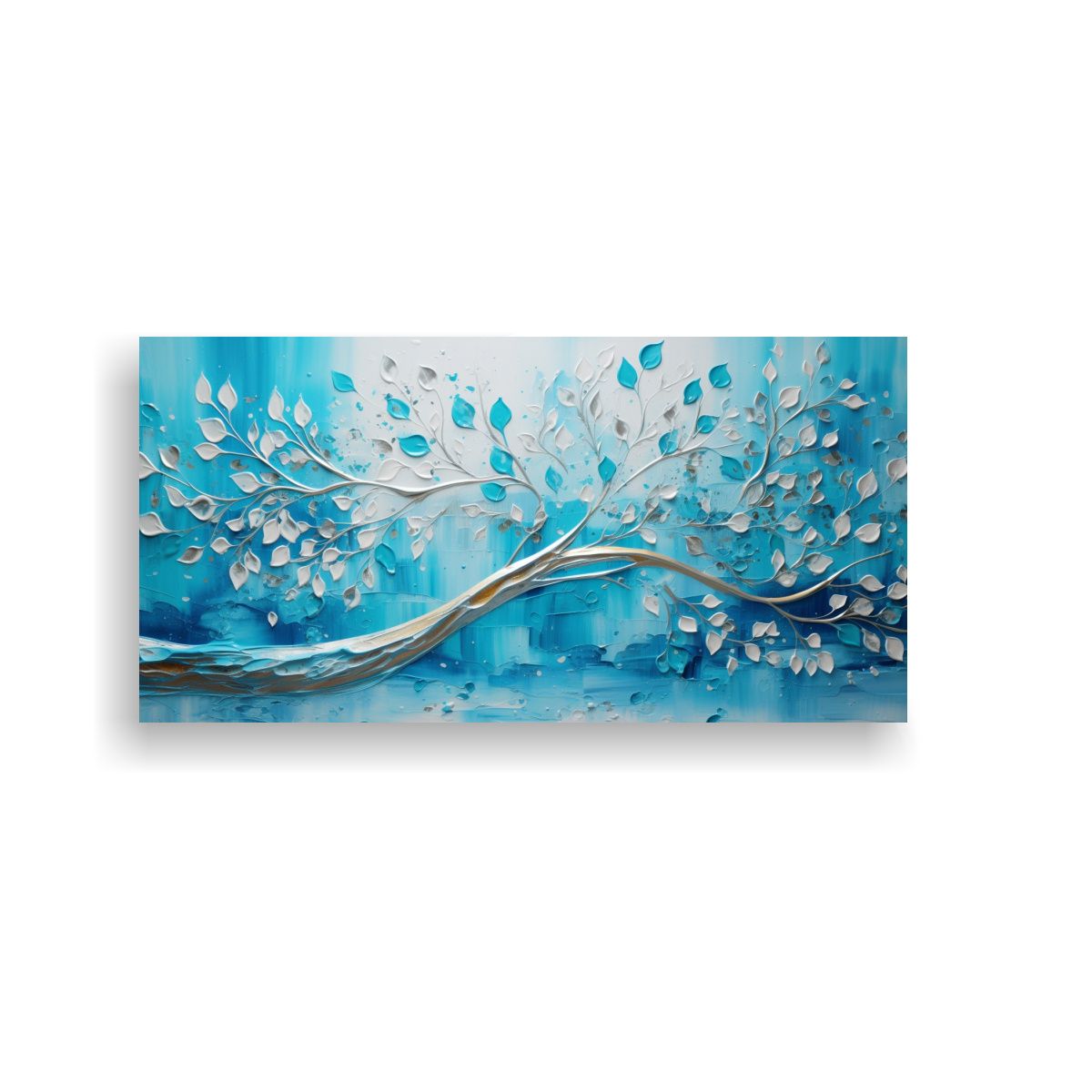 GENERICO - Cuadro Acuarela Multicolor En Tonos Turquesa Y Plata Para De 160x80cm.