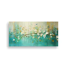 GENERICO - Pintura Vertical En Tonos Verdes Y Dorados En Estilo Escena 160x80cm