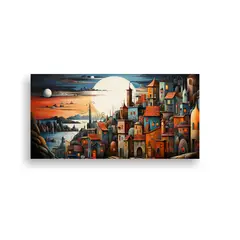 GENERICO - Cuadro De Ciudad En Estilo Cubista Para Decoración Del Come 160x80cm