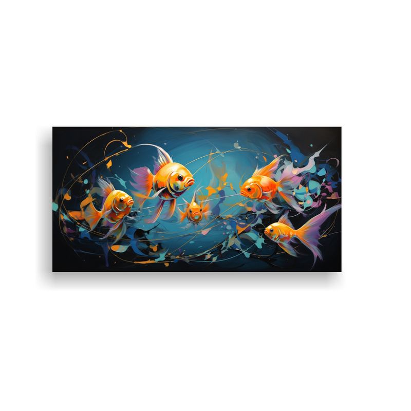 GENERICO - Cuadro De Peces Abstractos En Tela Para Decoración De Ofici 160x80cm