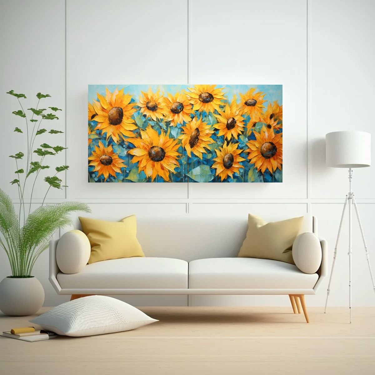GENERICO - Pintura En Lienzo De Composición Floral Con Girasoles Naran 160x80cm