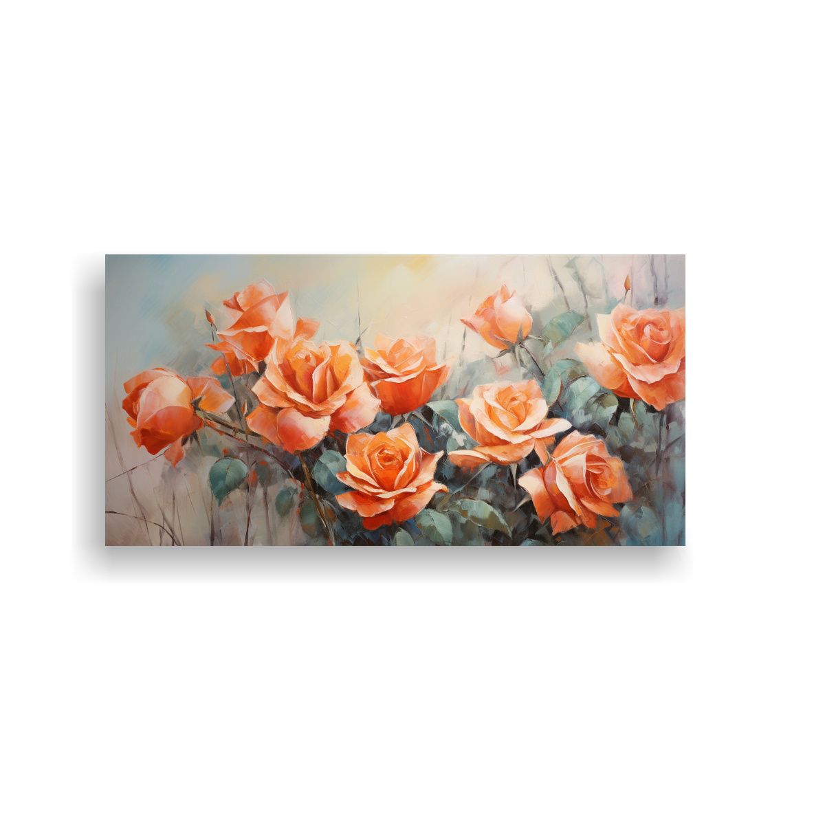 GENERICO - Cuadro En Bastidor Con Finas Líneas: Pintura De Rosas Naran 160x80cm