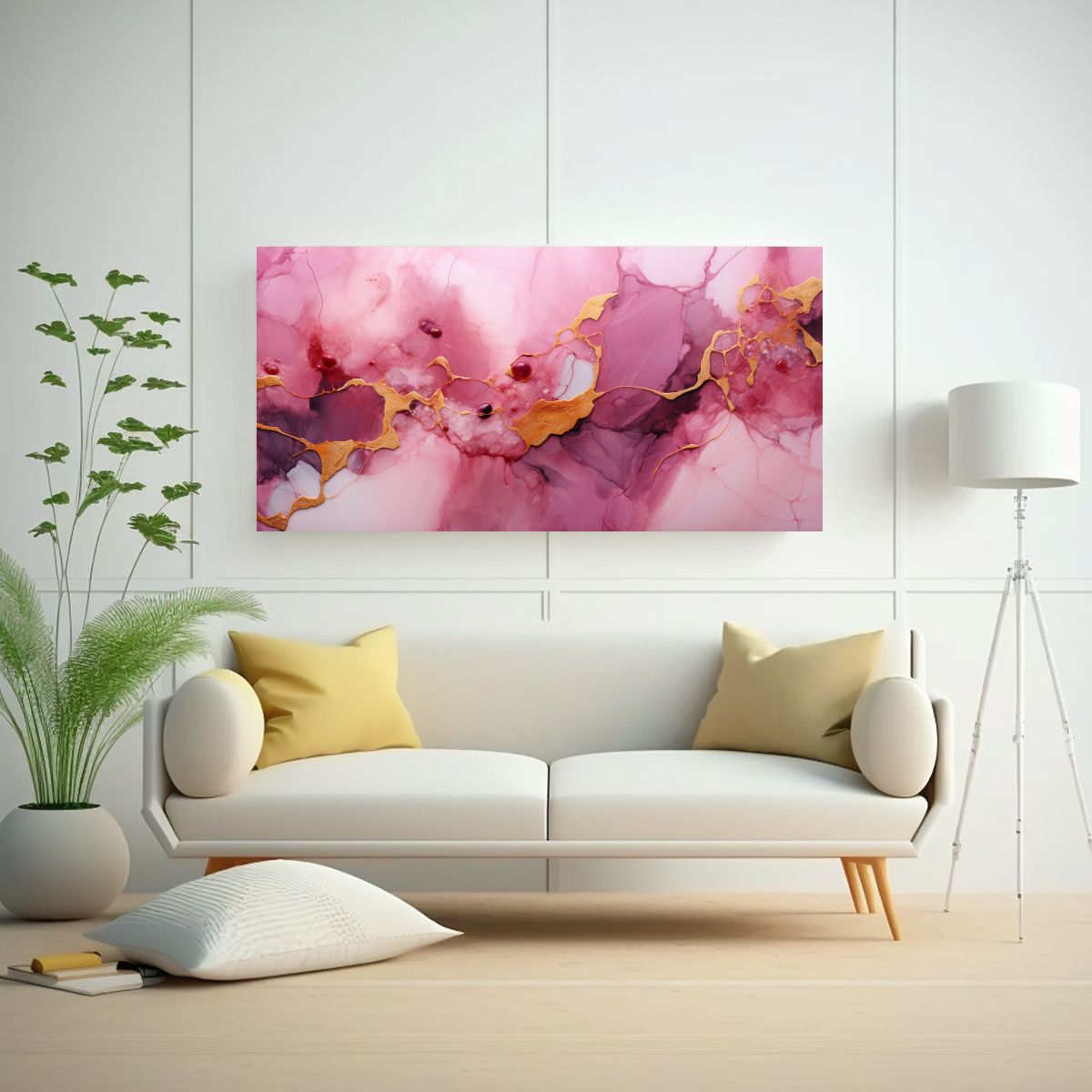 GENERICO - Cuadro De Tela Abstracto Mármol Rosa Y Dorado Inspiración  160x80cm