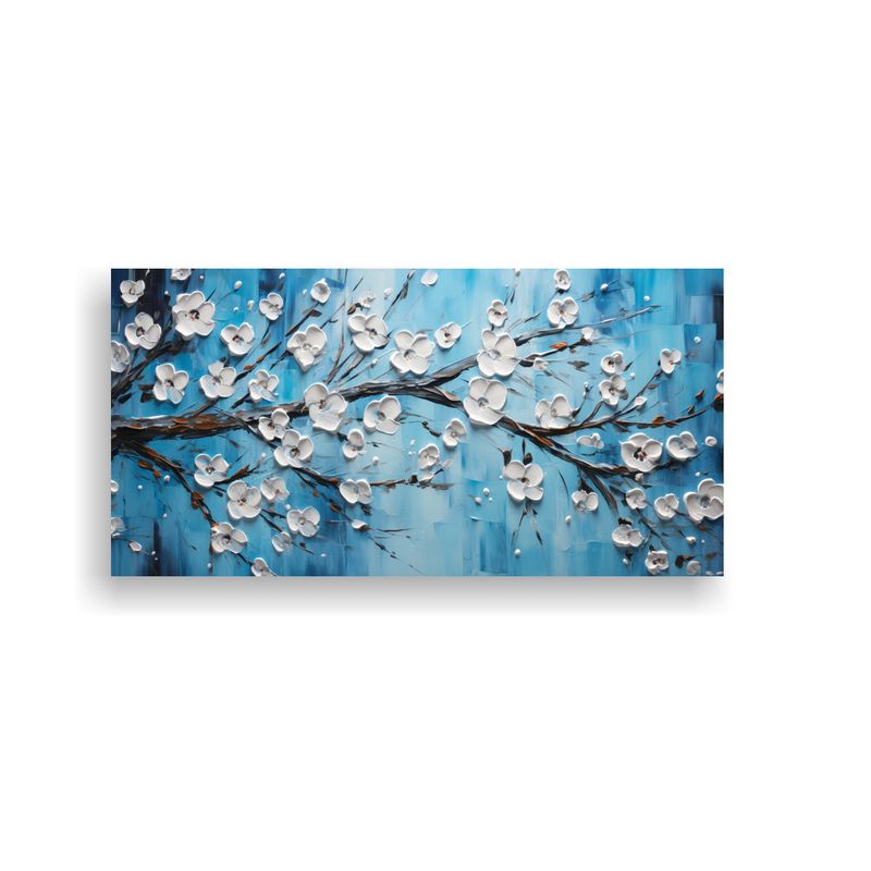 GENERICO - Cuadro Vertical Calidez Con Flores De Cerezo Azules En Lienz 160x80cm