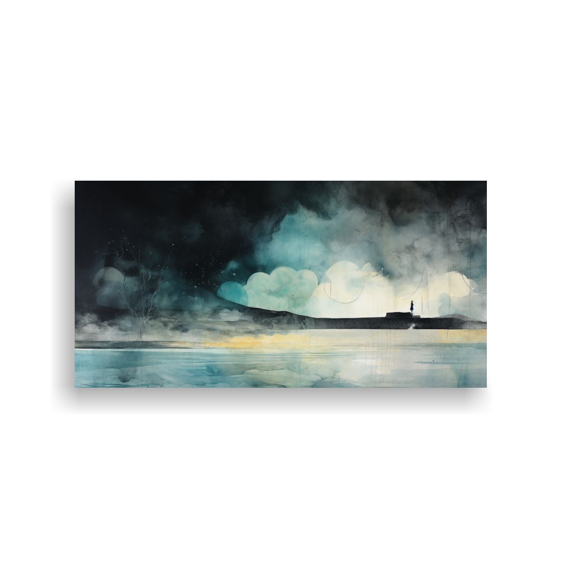 GENERICO - Pintura única Estilo Galería En Negro, Turquesa Y Plata Co 160x80cm