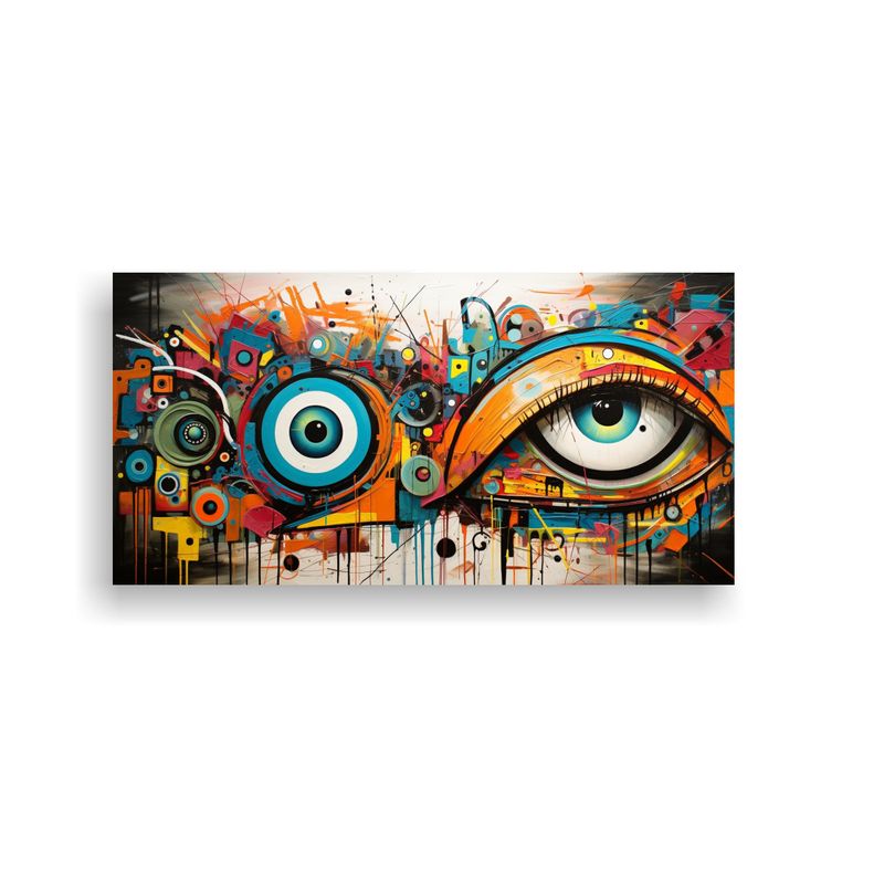 GENERICO - Cuadro Abstracto Con Textura Y Ojos Pintados 160x80cm