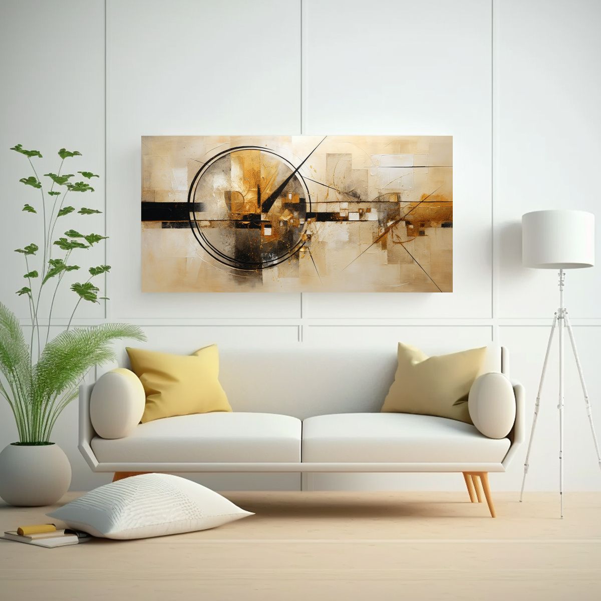 GENERICO - Cuadro Abstracto Dorado De Movimiento Multicolor En Canva 160x80cm.