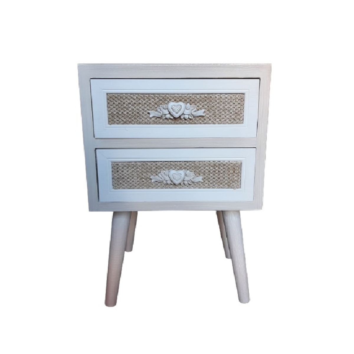 INTERACTIVE STORE - Velador 2 cajones detalles de cáñamo y tiradores corazón