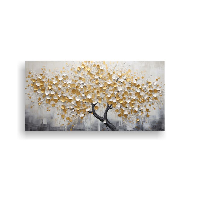 GENERICO - Pintura Decorativa En Blanco Y Amarillo Con árbol En Primer 160x80cm