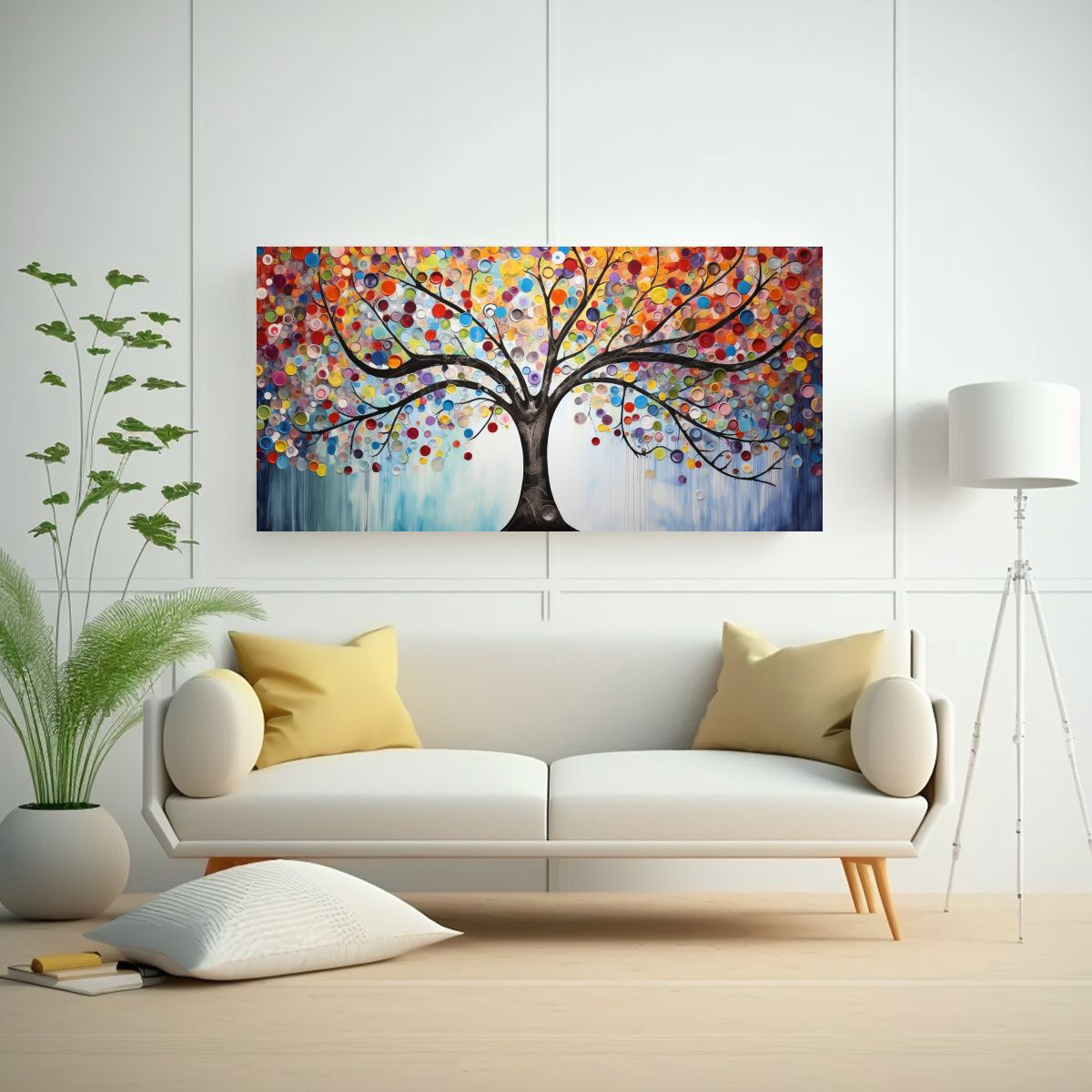 GENERICO - Pintura Decorativa De árbol En Colores Del Arcoíris Y Plat 160x80cm