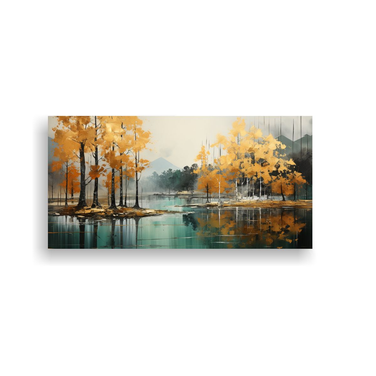 GENERICO - Pintura Abstracta Floral De árboles En Plata Y Oro Con Lien 80x40cm