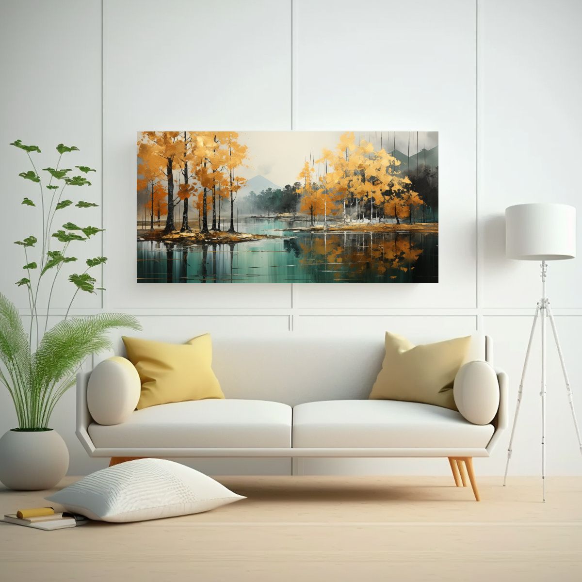 GENERICO - Pintura Abstracta Floral De árboles En Plata Y Oro Con Lien 80x40cm