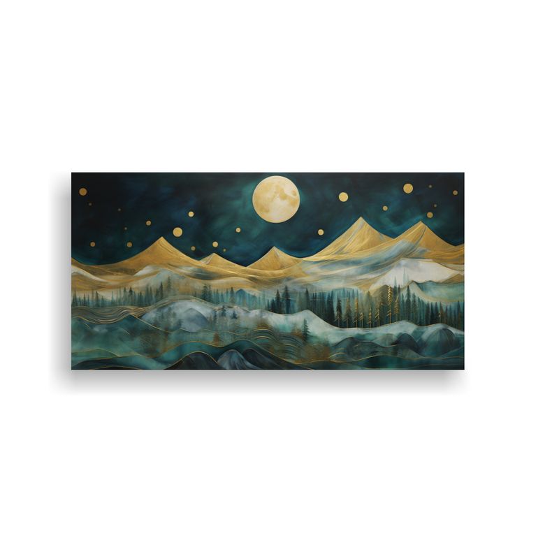 GENERICO - Cuadro Abstracto Montañas De Medianoche Árboles Paisaje De 160x80cm