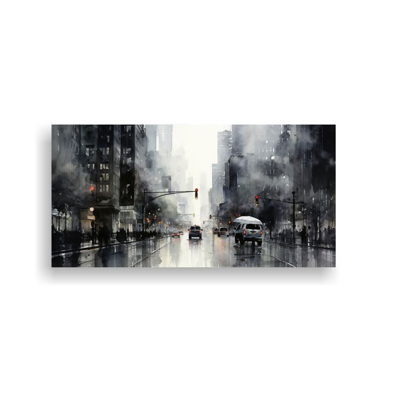 GENERICO - Cuadro Acuarela Urbana Intensa De Escena De Ciudad Canva Con 160x80cm