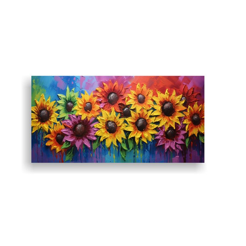 GENERICO - Pintura En Lienzo De Girasoles En Colores Del Arcoíris En A 160x80cm