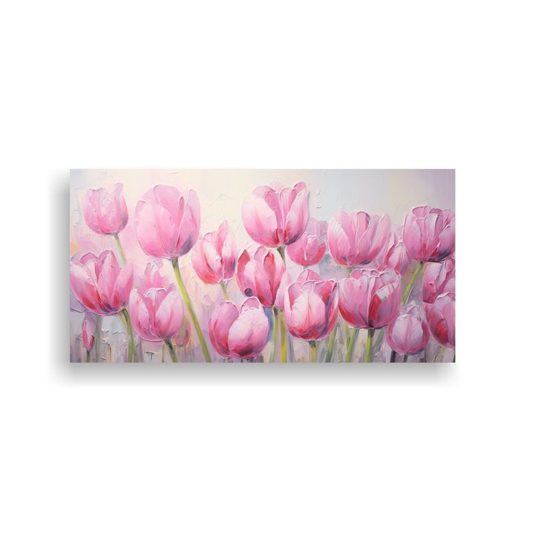 GENERICO - Cuadro Tonos Colorido Con Tulipanes Rosados En Lienzo En El  160x80cm