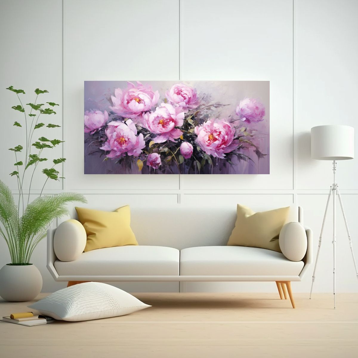 GENERICO - Pintura En Lienzo Arte Movimiento Motivo De Peonías Rosas E 160x80cm