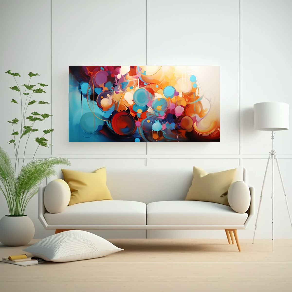 GENERICO - Pintura Abstracta En Lienzo Estilo Decorativo Rojo Y Azul 160x80cm