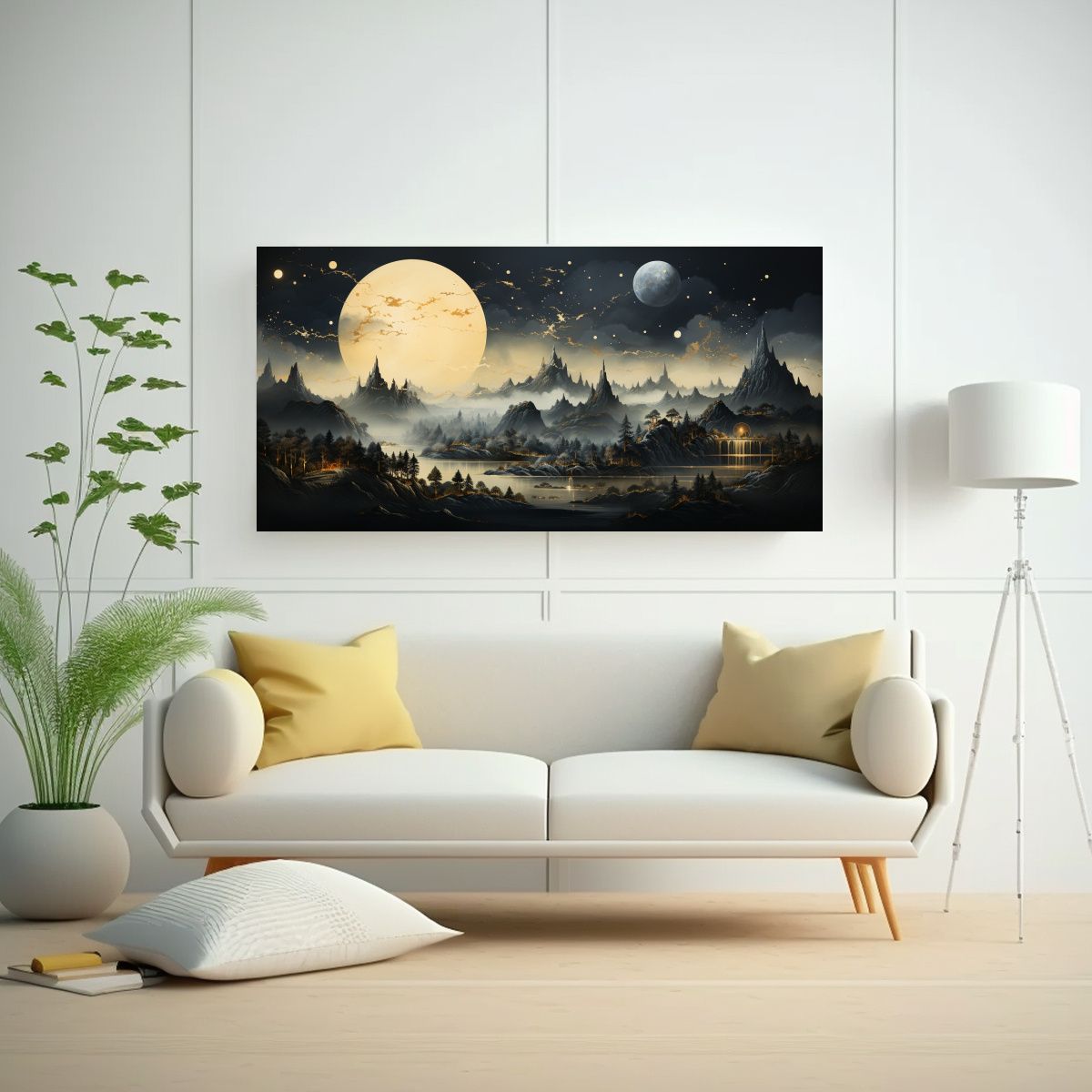 GENERICO - Pintura Decorativa Paisaje Montaña Nocturna Fases Lunares D 160x80cm