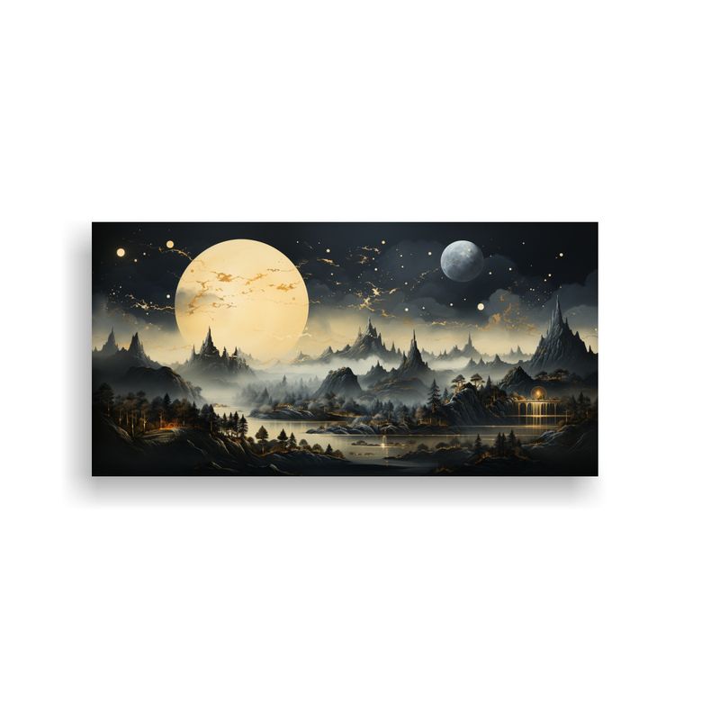 GENERICO - Pintura Decorativa Paisaje Montaña Nocturna Fases Lunares D 100x50cm