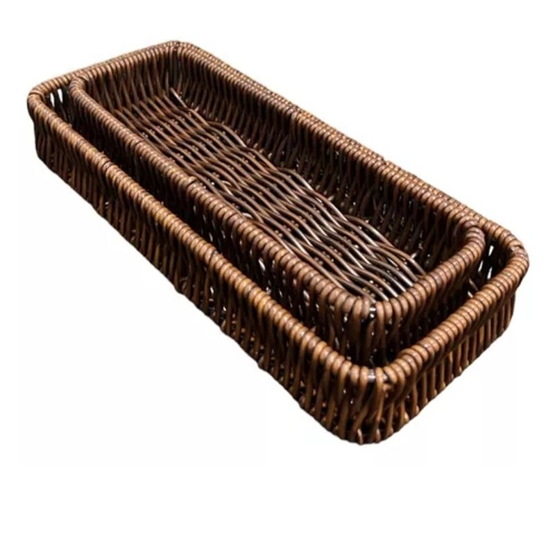 GENERICO - Set 2 Bandeja De Ratan Cesta Tejida Alimentos Decoracion