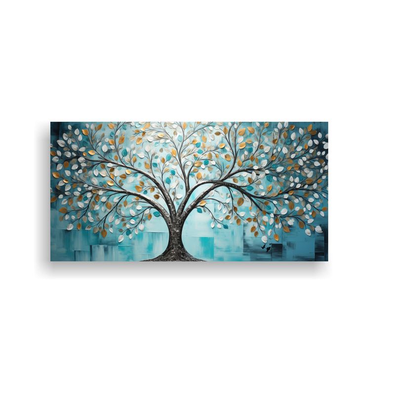 GENERICO - Pintura De árbol En Turquesa Y Plata En Decoración De Arte 160x80cm