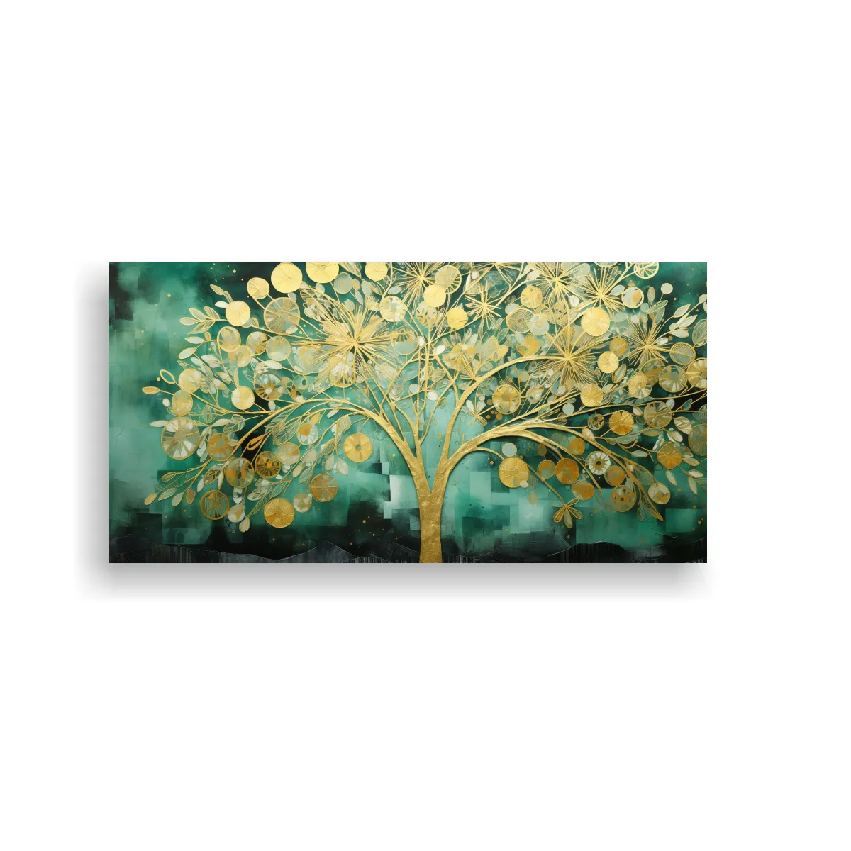 GENERICO - Pintura Decorativa Del árbol En Verde Y Amarillo, Lienzo ú 160x80cm.