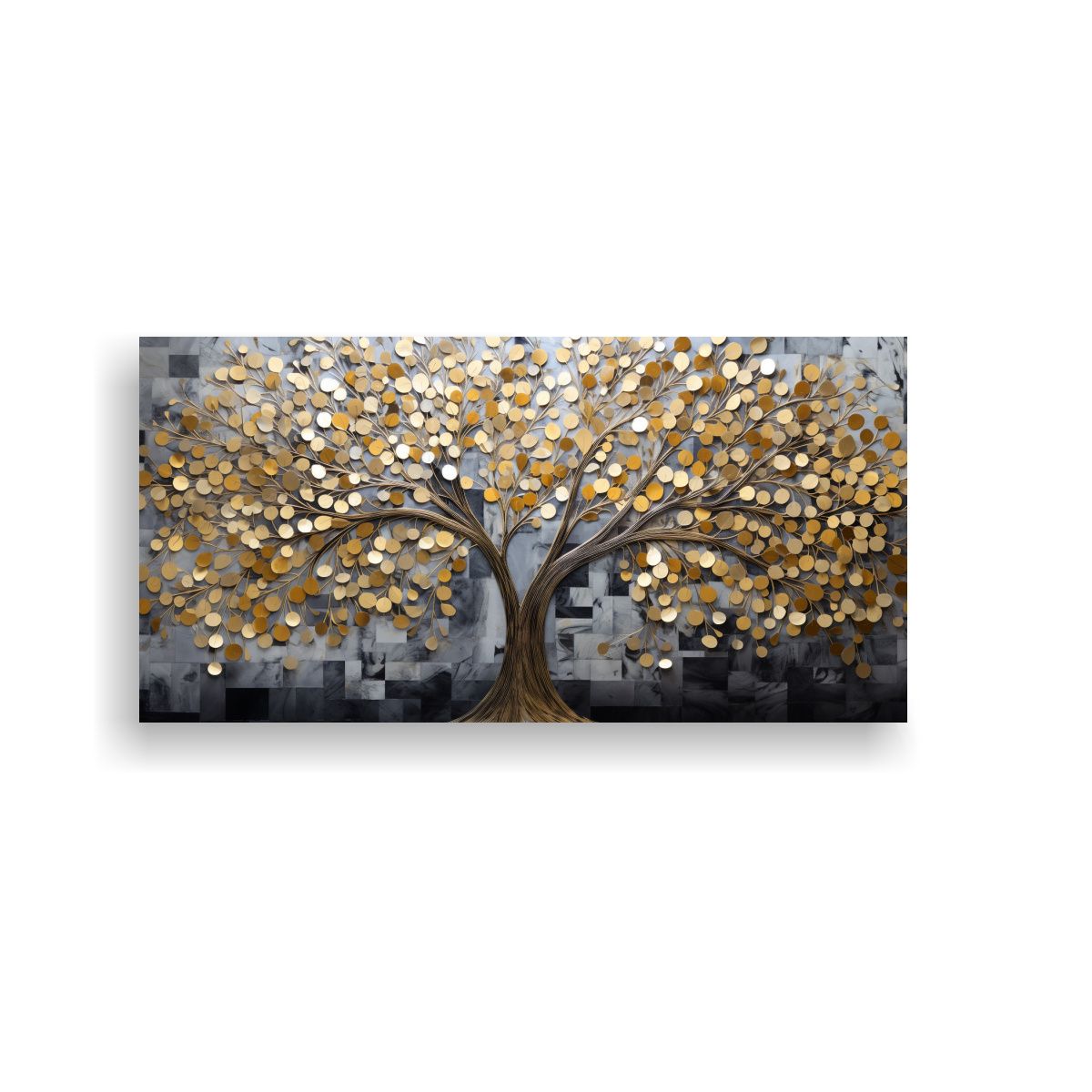 GENERICO - Lienzo De Tela Decoración Elegancia Árbol En Dorado Y Plat 160x80cm