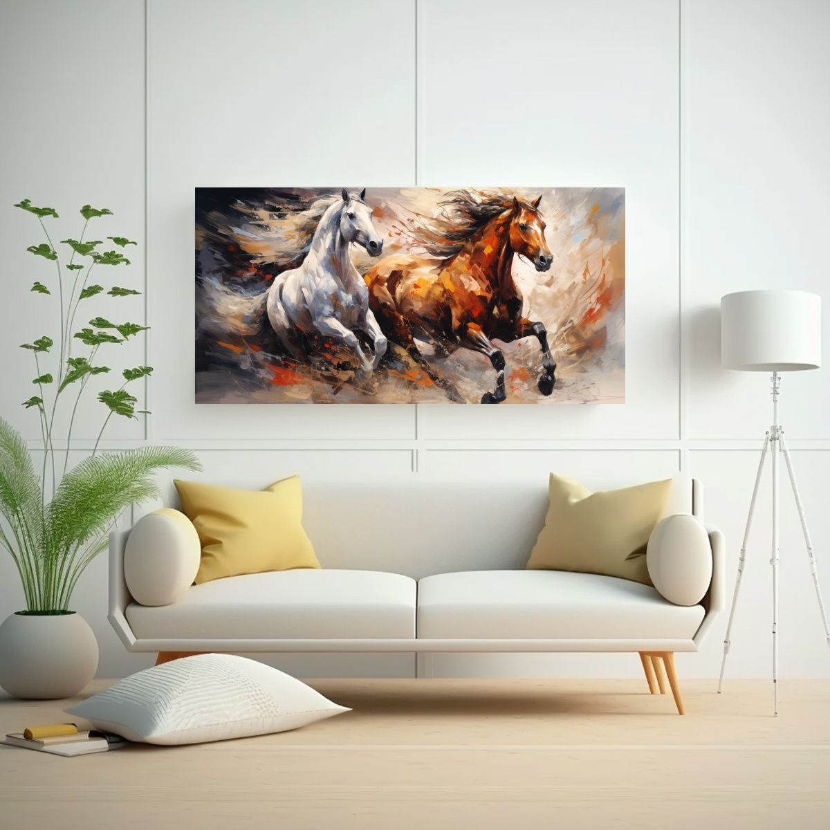 GENERICO - Cuadro De Caballos Abstractos Para Decoración Del Living 140x70cm