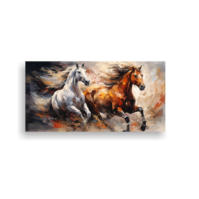 GENERICO - Cuadro De Caballos Abstractos Para Decoración Del Living 160x80cm