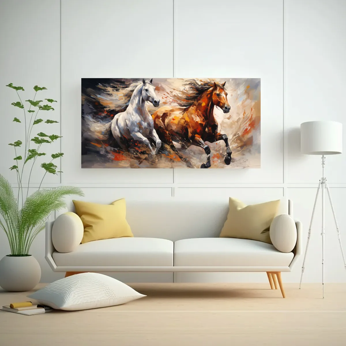 GENERICO - Cuadro De Caballos Abstractos Para Decoración Del Living 160x80cm.