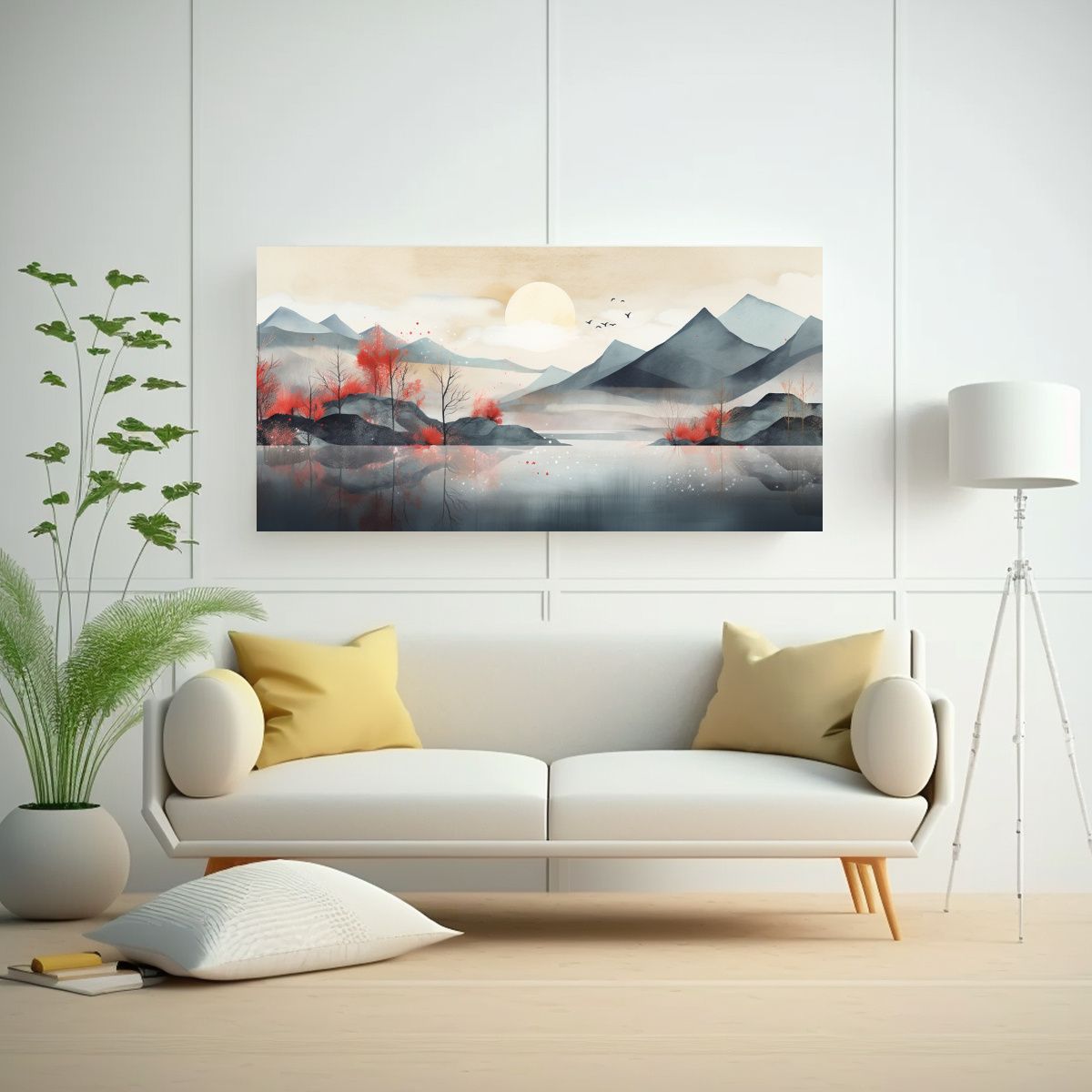 GENERICO - Pintura Abstracta: Montañas Reflejadas En Un Cuadro Decorat 160x80cm