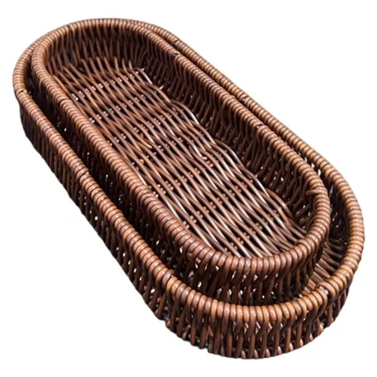 GENERICO - Set 2 Bandeja De Ratan Cesta Tejida Alimentos Decoracion