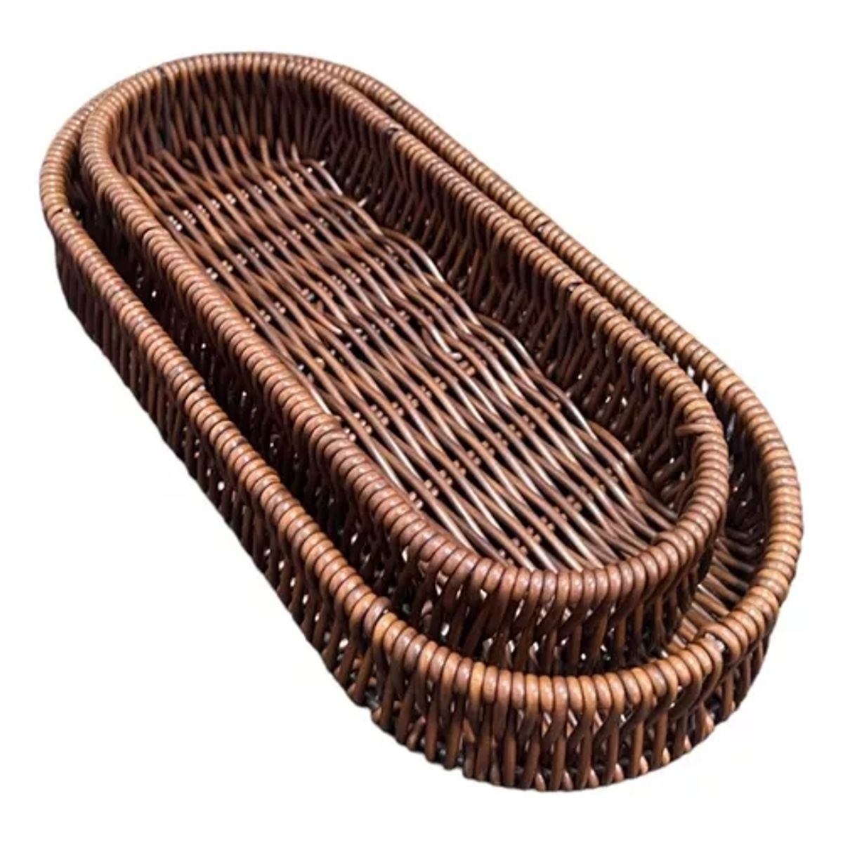 GENERICO - Set 2 Bandeja De Ratan Cesta Tejida Alimentos Decoracion