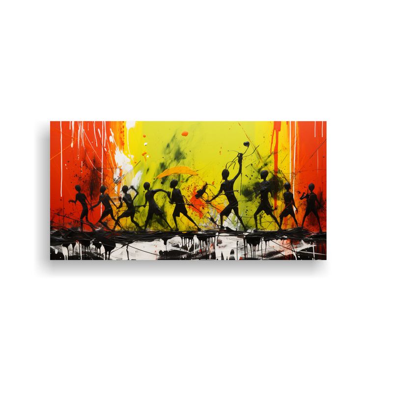 GENERICO - Pintura Abstracta Composición Tema Culturar En Amarillo Y N 160x80cm