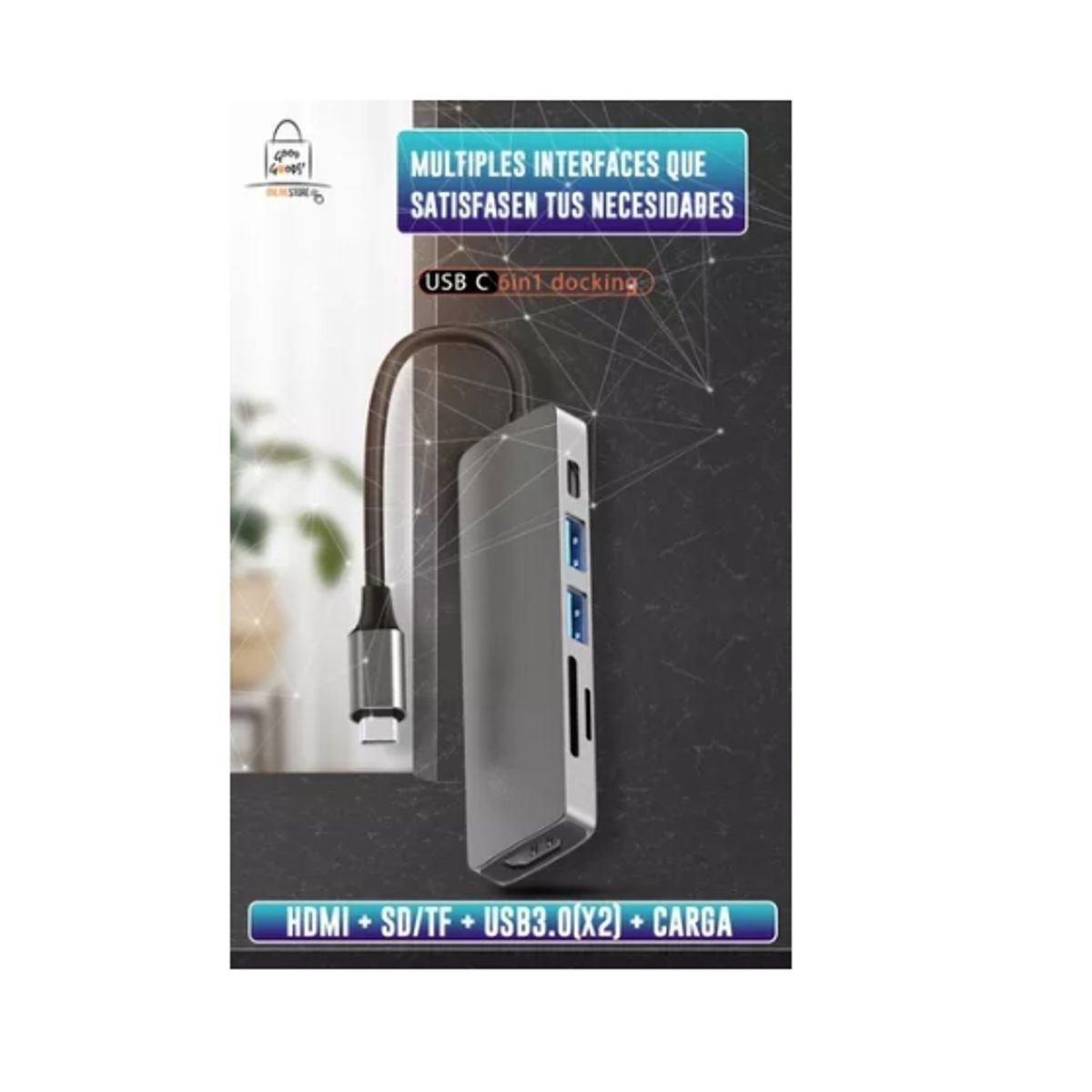 OFERTABKN - Hub Adaptador Usb-c 6 En 1 (hdmi,2x Usb 3.0, Tf, Sd, Usb-c)