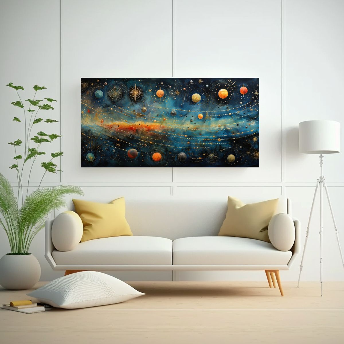 GENERICO - Pintura Abstracta Celestial En Bastidor Con Relieve 160x80cm