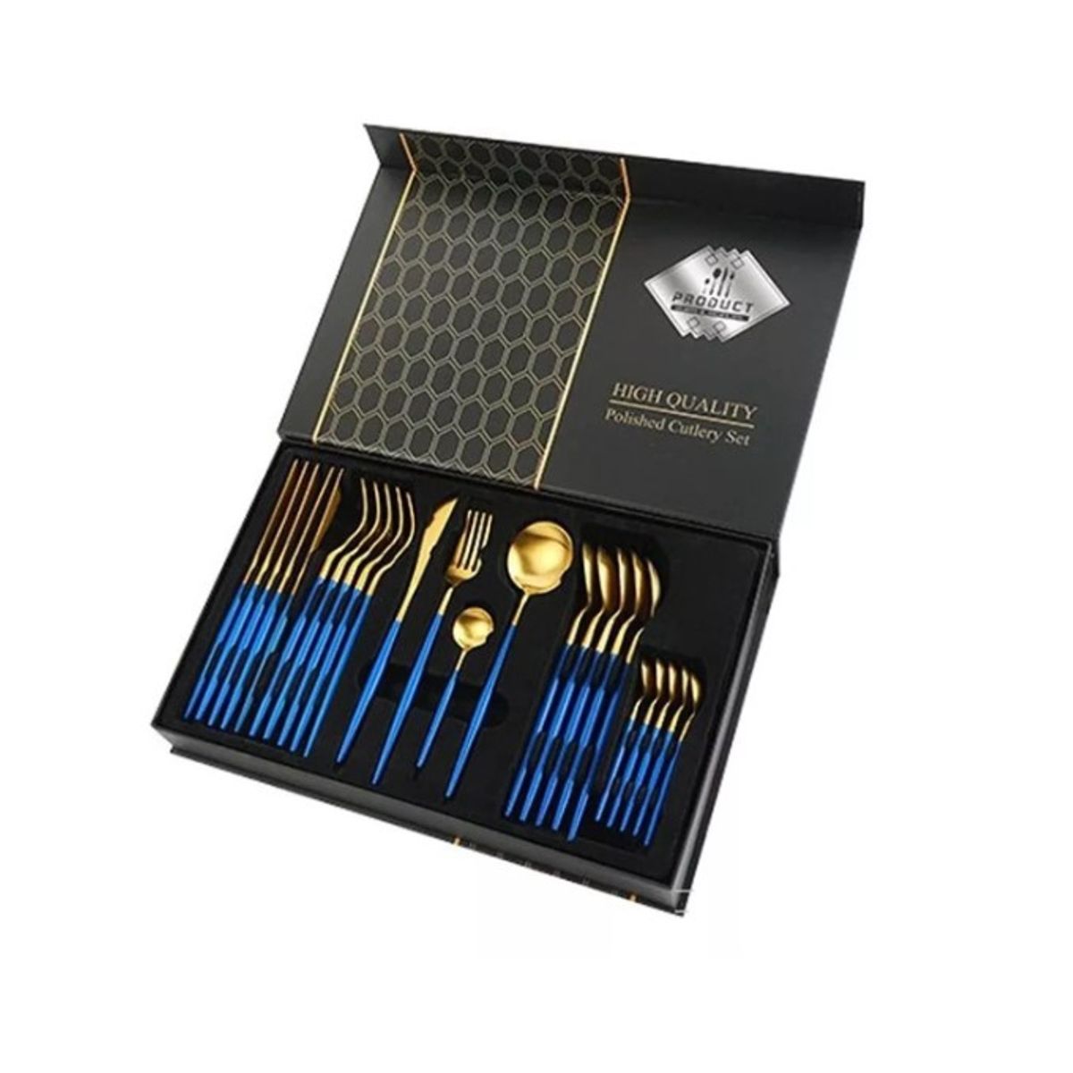 GENERICO - Set De Servicios Acero Inoxidables Tornasol Negro Dorado 24p