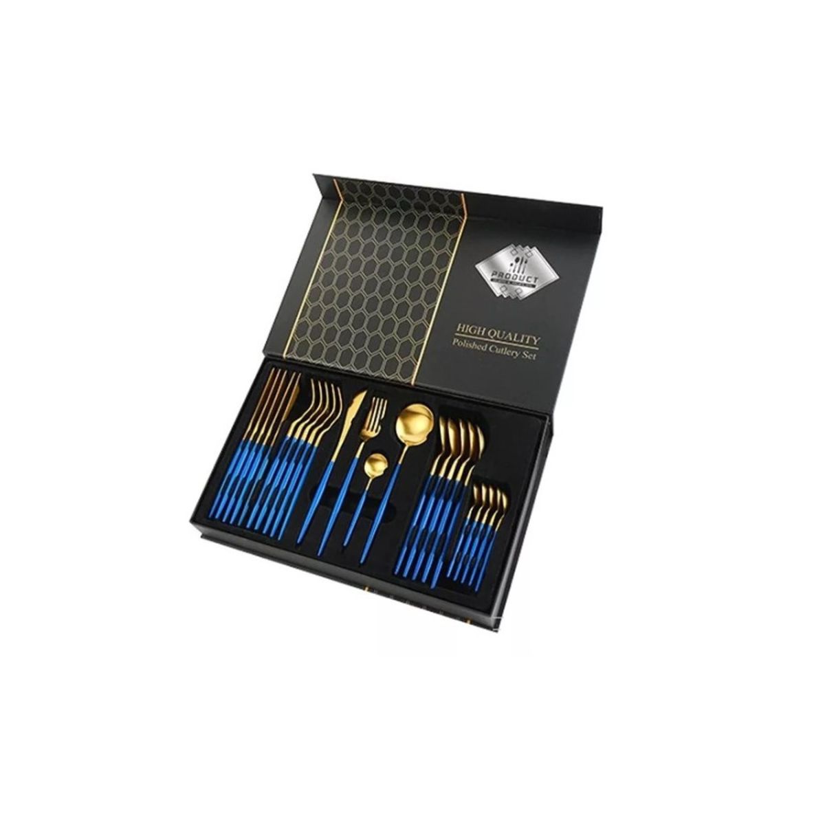 GENERICO - Set De Servicios Acero Inoxidables Tornasol Negro Dorado 24p