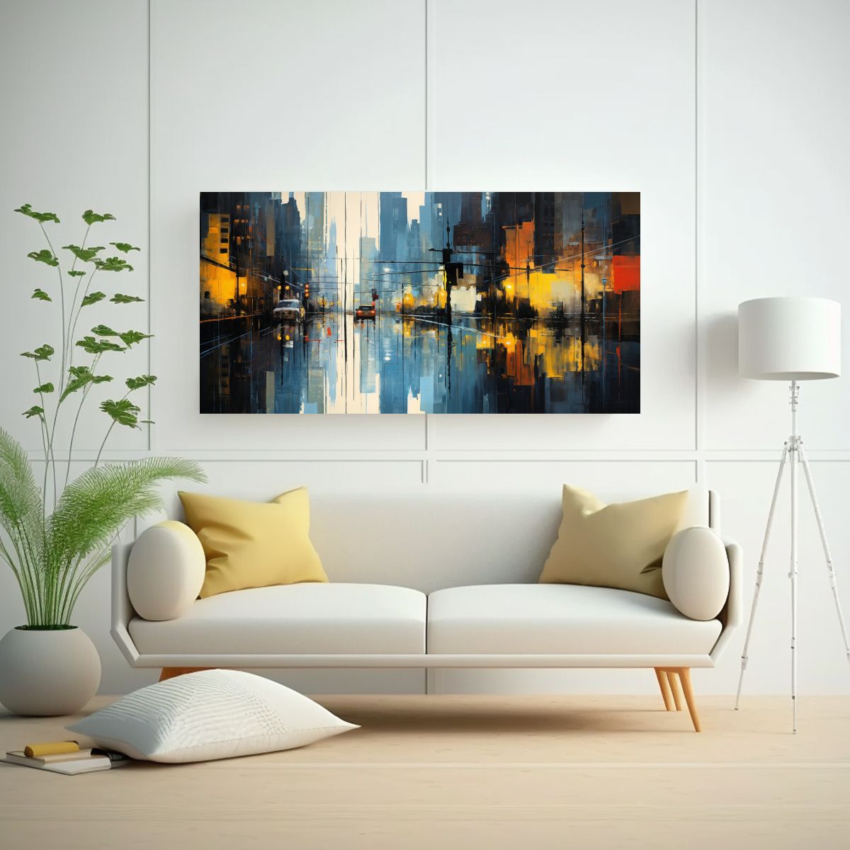 GENERICO - Lienzo De Tela Cuadro Clásico Reflejos Urbanos Abstractos E 160x80cm.