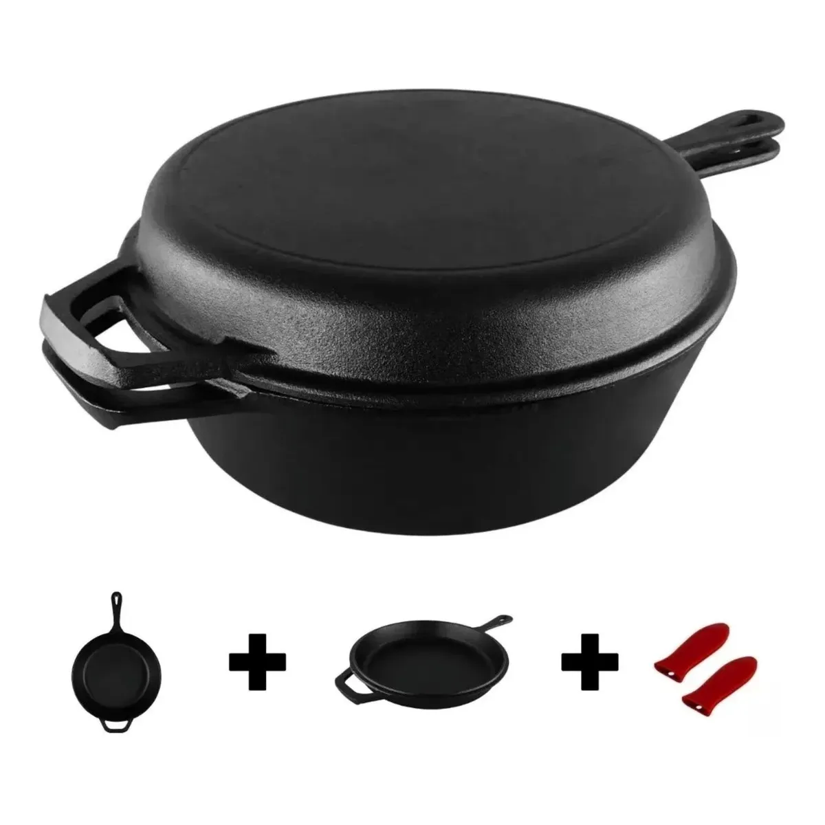 MUNDO MAGIA - 2 Sartenes Hierro Fundido 26cm + 2 Grip