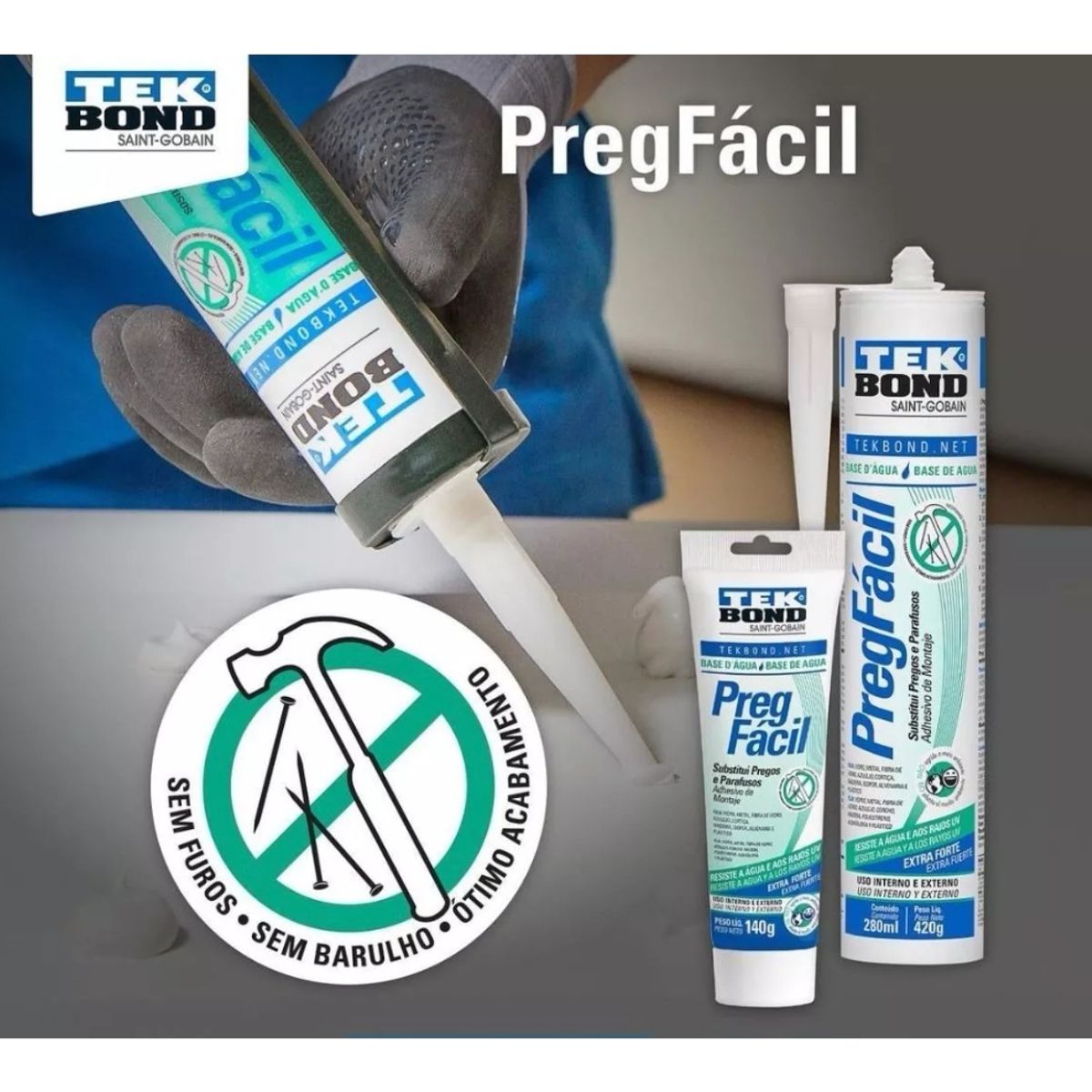 TEKBOND - Adhesivo De Montaje Sin Clavos Pega Facil 140g Tekbond Tubo.